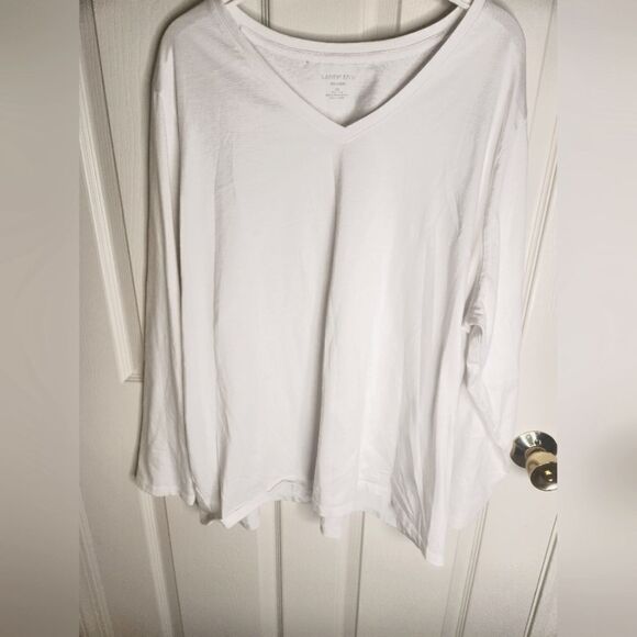 Lands'End 2XL White Relaxed 100% SUPIMA COTTON Lngslvs V-neck Women T-shirt PERU - Picture 5 of 8